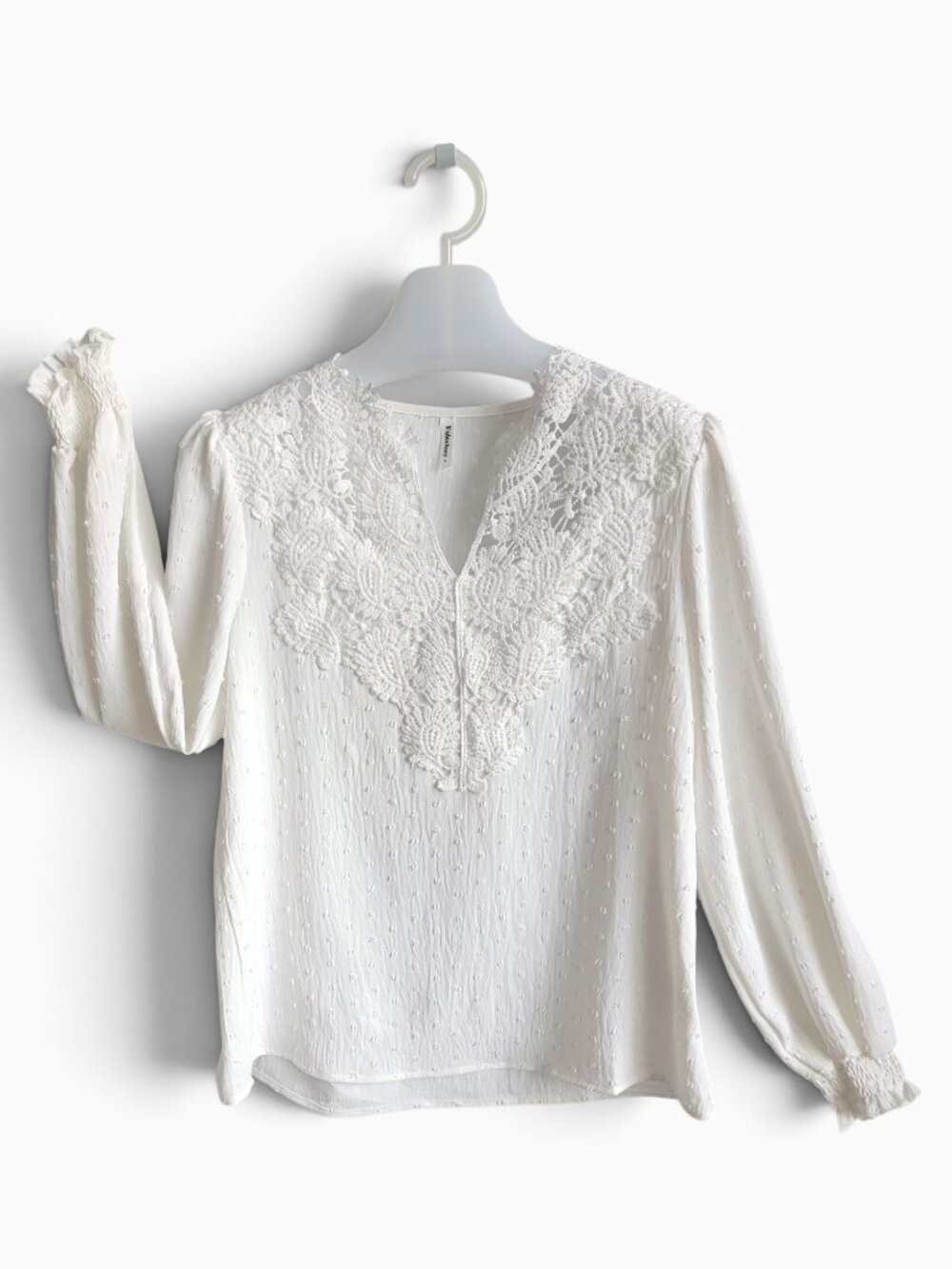 Falechay White Swiss Dot Lace Blouse S Boho Crochet Romantic Cottagecore